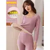Roupa íntima térmica feminina veludo espessada forrada com fleece roupas de outono calça comprida conjunto top sem costura blusa base inverno