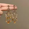 Pendientes de Borla Flor Geométrica Dulces y Exquisitos Estilo Coreano con Diamantes, Sensación de Lujo Ligero y Gama Alta, Pendientes de Nicho de Moda para Mujeres