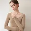 Suéter de Cachemira de Nueva Llegada para Mujer Cuello en U Grande Adelgazante Capa Base de Punto Amigable con la Piel Suéter Pulóver Moderno
