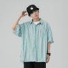Camisa Listrada Manga Curta Estilo Japonês Masculina Coreana Tendência Ins Camiseta de Casal Top Verão Nova Camisa Solta Meia Manga