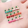 Acessórios para Joias DIY Estilo Coreano, Mini Pingentes de Cereja Coloridos com Gotejamento de Óleo, Galvanizados a Vácuo para Pulseiras, Colares, Brincos e Pingentes