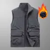 Chaleco de Doble Cara Otoño e Invierno Bolsillo Casual para Hombre Cuello Alto Cálido Sin Mangas con Forro de Felpa y Chaleco de Trabajo Engrosado