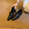 Versión de cuero suave~Zapatos de vestir sin cordones adelgazantes con tacón oculto de tacón bajo para el trabajo, calzado de temperamento para commuting para mujer, mocasines negros para mujer