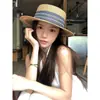 Sombrero de Paja de Ala Plana Estilo Old Money para Mujer, Sombrero de Sol para Vacaciones en la Playa de Verano, Elegante Sombrero de Ala Plana