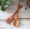 Cuchara Tenedor de Madera Biodegradable Japonesa de Coco Cuchara Tenedor Tazón de Cereales de Madera Creativo Tazón de Coco Cuchara de Madera Natural Transfronteriza