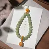 Pingente de Raiz de Bodhi Verde Leitoso Semelhante a Jade, Estilo Chinês Fresco e Simples Corrente de Telefone Anti-Perda, Charme de Bolsa Feminina, Joia de Contas Budistas