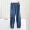 Calça Comprida Casual Preguiçosa de Modal Fino para Casa de Verão Masculina Primavera Verão Calça Solta para Casa com Bolsos Calça com Punhos