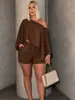 Conjunto feminino transfronteiriço europeu e americano 715, top sexy estilo férias na praia ombro a ombro com shorts de bolso