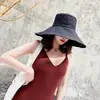Chapéu de Pescador Estilo Japonês Cor Lisa Aba Larga Feminino Verão Cobertura Facial Pequeno Dobrável Chapéu de Sol Chapéu de Proteção Solar