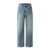 Calça jeans elástica em quatro direções estilo "old money" lavada para homens Muqiu, corte reto solto, calça de luxo leve para o dia a dia