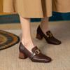 Zapatos de Tacón Alto para Mujer 2025 Primavera y Otoño Nuevo Estilo Tacón Grueso Piel Suave Punta Cuadrada Estilo Británico Zapatos Pequeños de Cuero Mocasines Comercio Exterior Tacones Súper Altos