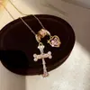 Collar con Corazón Cruzado y Circonita Estilo Dulce y Fresco Francés Cadena para Clavícula Diseño de Nicho Joyería de Lujo Ligero Venta al por Mayor