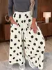 Calça Casual de Cintura Alta Nova Outono/Inverno 2026 para Mulheres, Moda Europeia e Americana, Estampa Versátil de Bolinhas, Calça Wide-Leg Drapeada com Bolsos
