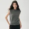 Chaleco de cachemira sin mangas y cuello redondo para mujer, camiseta interior de punto otoño/invierno, suéter, capa interior cálida, top tipo chaleco