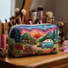 Bolsa de maquillaje acolchada floral de girasol transfronteriza, bolsa multifuncional, impresión digital, directo del fabricante