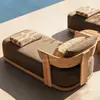 Sofá de Teca para Exterior Pátio de Villa Cadeira Sofá de Teca para Exterior Terraço Designer Móveis Modernos de Teca para Exterior