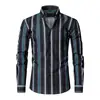 Camisa de hombre transfronteriza súper elástica talla grande, camisa de manga larga a rayas estampadas de negocios casual de alta gama para hombre