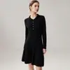 Vestido de Cachemira Grueso para Mujer Otoño e Invierno, Cuello Polo Semiabierto, Botones, Tejido de Punto Trenzado, Capa Interior, Ropa Exterior, Vestido de Lana