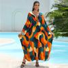 Nuevo Vestido Largo Holgado de Rayón Estampado Estilo Europeo y Americano para Vacaciones Tallas Grandes Cubrebikini para Mujer
