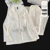 Conjunto de Pijama de Manga Larga Jacquard de Seda Hielo para Niñas con Almohadillas en el Pecho, Suave y Sencillo, Adecuado para Ropa de Casa