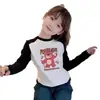 Nova Camiseta de Algodão Puro com Manga Longa para Meninas Primavera/Outono 2026 Roupa de Outono Estilo Coreano Camiseta Cartoon Curva Infantil Camada Base Ins