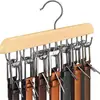 Cabide Transfronteiriço para Cintos e Gravatas, Organizador de Roupas Íntimas e Alças, Rack de Armazenamento Multifuncional de Madeira Maciça com 14 Ganchos, 20 Ganchos, Formato Curvo