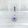 ASTMF-136 Piercing de Ombligo de Girasol con Circonita Titanio G23 Modelo Nuevo Rosca Interna Piercing de Circonita Stud de Ombligo