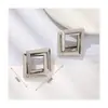Brincos Europeus e Americanos Transfronteiriços Texturizados de Camada Dupla Envoltos em Metal Quadrado Geométrico Simples Personalizados Fábrica de Brincos de Comércio Exterior Venda Direta