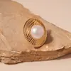 Anillo de Perla con Textura Redonda Exagerada Transfronterizo Europeo y Americano, Anillo para Dedo Índice de Gama Alta Nicho, Joyería de Diseño Lujo Ligero para Mujer