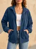 Jaqueta Feminina Casual Longa com Zíper, Gola Alta, Ombros Caídos, Modelagem Solta, Estilo Retrô Europeu e Americano, Outono e Inverno 2026
