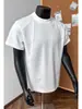 Camiseta de manga corta resistente estilo americano para hombre, atuendo de chico duro para el verano, camiseta elástica ajustada con cuello pequeño, camiseta básica de verano