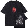 Playera Negra Vintage Lavada Harajuku Estampado Anime 20