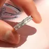 Huajie Dropshipping Anillo Geométrico Cuadrado para Dedo para Mujer Anillo Sencillo Incrustado con Circonita Banda de Anillo Brillante de Compromiso Boda