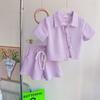 Traje de niña 2024 Verano Nuevo Bebé Femenino Manga Corta Top Pantalones Cortos Dos Piezas Cabello Transfronterizo