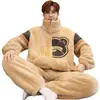 Pijama de flanela masculino, espessado para outono e inverno, roupão de coral fleece quente, corte solto, tamanho grande, com zíper e gola alta