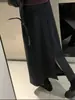 Saia de Lã Acetato Feminina Outono e Inverno 5 Novas Cinza Escuro Reta Drapeada Lã Fenda Traseira Saia Longa de Lã