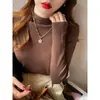 Blusa de base feminina 2026 novo outono e inverno gola semimédia camada interna suéter de fleece solto tricô de gola média