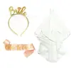 Set de velo para despedida de soltera de la futura novia con banda para el hombro con relieve dorado, velo, diadema y cinta ceremonial