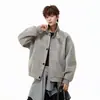Jaqueta retro americana de PU fosco, estilo masculino, nova coleção outono/inverno 2026, moderna e estilosa, corte solto, gola alta, jaqueta de motociclista