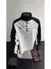 Camisa Polo Retro Americana con Media Cremallera y Bloques de Color con Forro de Polar, Corte Holgado, Sudadera de Pareja Estilo Universitario de Nicho