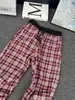 Pantalones Cuadros Rojos Estilo Retro Americano para Hombres y Mujeres, Nuevo Estilo de Verano, Pantalones Cuadros Plisados Bloque de Color, Pantalones Largos Casuales de Pierna Recta