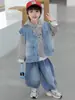 Conjunto de Ropa de Otoño para Niños 2026 Nuevo Estilo Coreano Elegante Chaleco de Mezclilla de Bebé Fresco y Guapo Conjunto de Tres Piezas para Niños Pequeños
