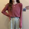 Entrega en una sola pieza color liso cuello redondo suéter de punto básico para mujer otoño simple elegante manga larga de alta calidad todo partido top