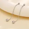 Aretes Largos de Borla con Cuentas Redondas de Doble Extremo para Rostros Redondos, Adelgazantes y Elegantes, Aretes Minimalistas de Bola Redonda Pequeña