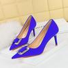 3265-AK6 Zapatos de banquete de moda de estilo europeo y americano para mujer, tacones altos de aguja, corte bajo, hebilla de diamantes de imitación puntiagudos, zapatos de una sola capa, tacones altos para mujer