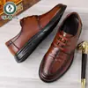 Zapatos de cuero genuino para hombre Woodpecker, estilo nuevo, con cordones para hombre, casual de negocios, suela suave, transpirables y antideslizantes, para hombres de mediana edad y mayores