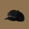 Hebilla de Cinturón Versátil de Primavera Sombrero Octagonal Estilo Coreano Gorra de Boina Casual para Mujer, Hace que la Cara se Vea Más Pequeña, Boina de Lana Retro para Mujer