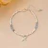 Pulsera Colgante Mariposa Estrella de Amor Cristal Blanco Aguamarina Plata Rota Estilo Fresco y Dulce de Verano Joyería de Mano al por Mayor