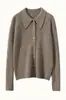 Elegante Camisa Suéter de Cachemir Ajustada con Cuello Polo Acanalado, Suéter Tejido, Nuevo Estilo Otoño e Invierno, Cárdigan Adelgazante para Mujer con Botones