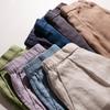 Ropa de Trabajo Estilo Japonés Simple Suministrada por el Cliente Lino Puro Semi-Elástico Cintura Alta Estilo Bosque Literario Cómodo Holgado Casual Pantalones de Lino Pierna Ancha